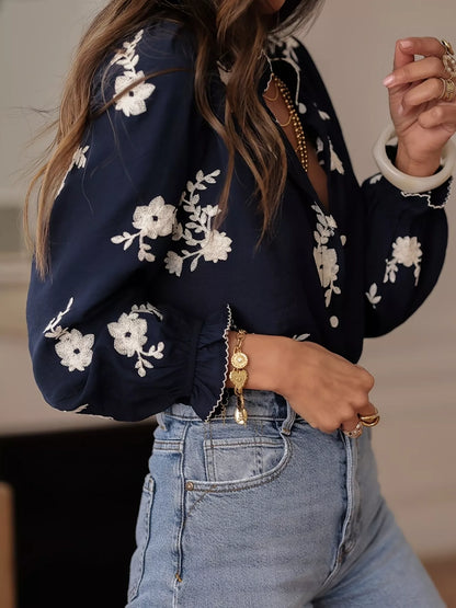Floral Embroidered Long Sleeve Blouse