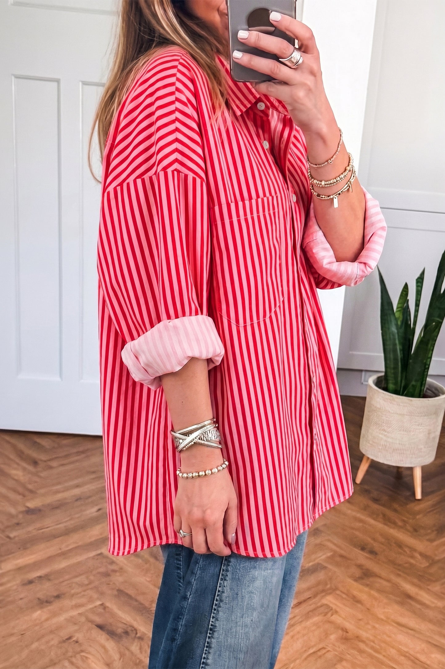 Red Stripe Button-Up Shirt