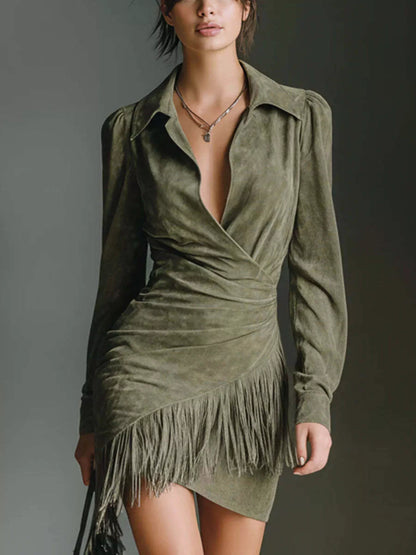 Solid Colored Fitted Full Sleeve Dress