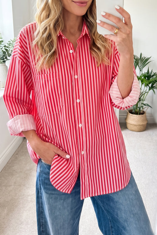 Red Stripe Button-Up Shirt
