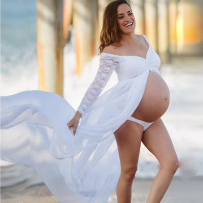 American White Sexy Long Sleeve Lace Maternity Dress