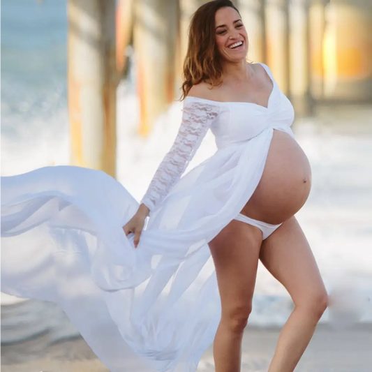White Sexy Long Sleeve Lace Maternity Dress