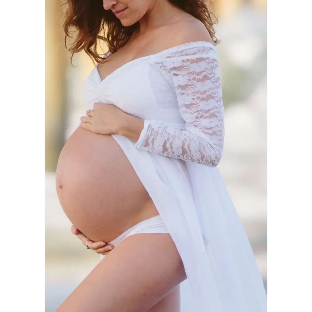 American White Sexy Long Sleeve Lace Maternity Dress
