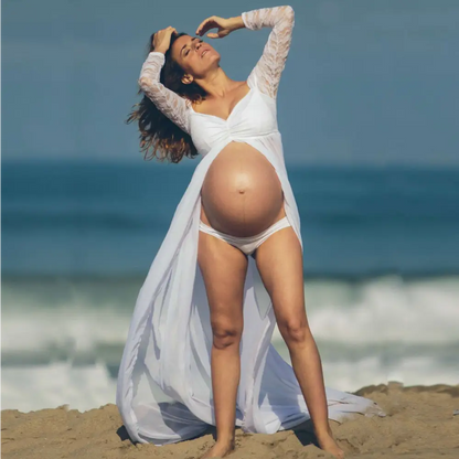 American White Sexy Long Sleeve Lace Maternity Dress