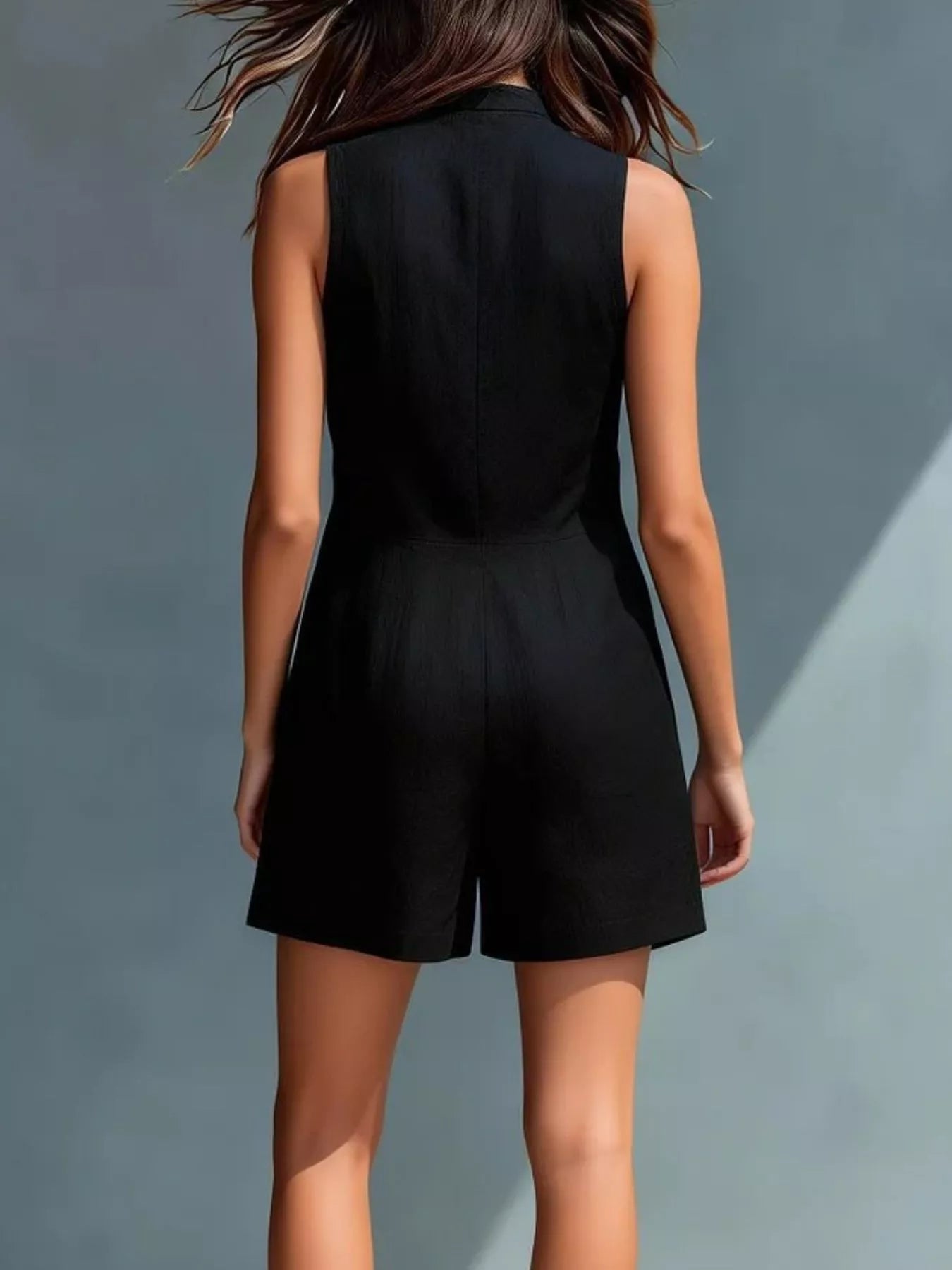 Sleeveless Button-Front Romper with Pockets