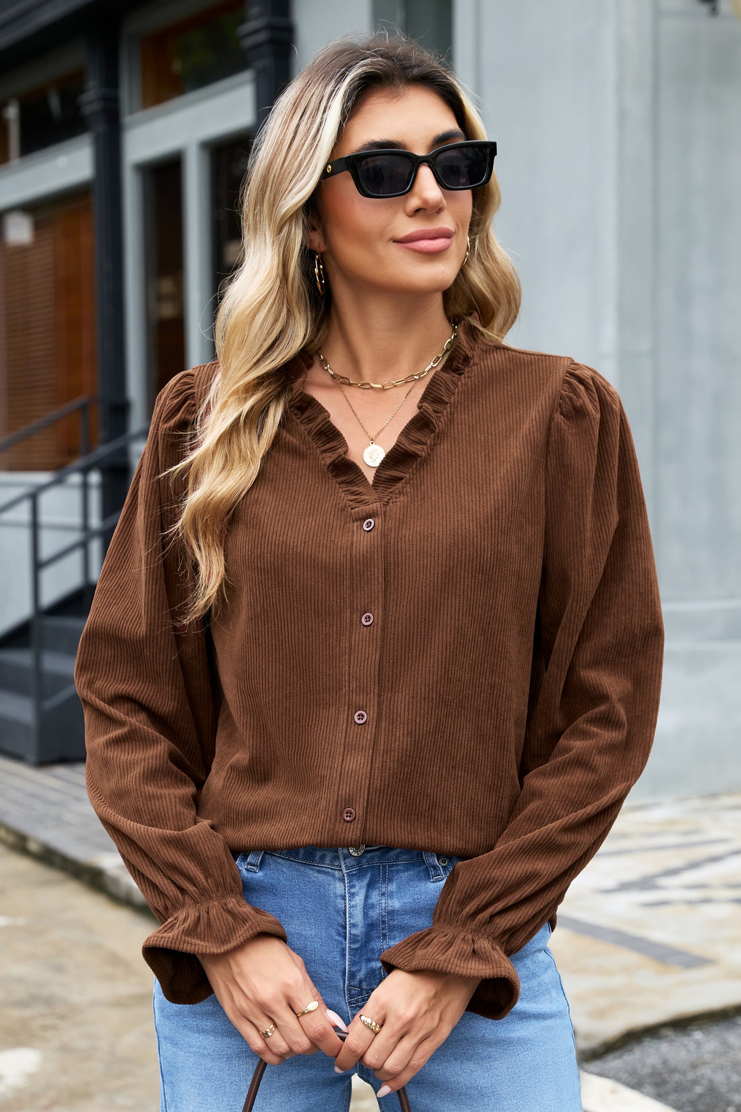 Solid Buttoned Blouse