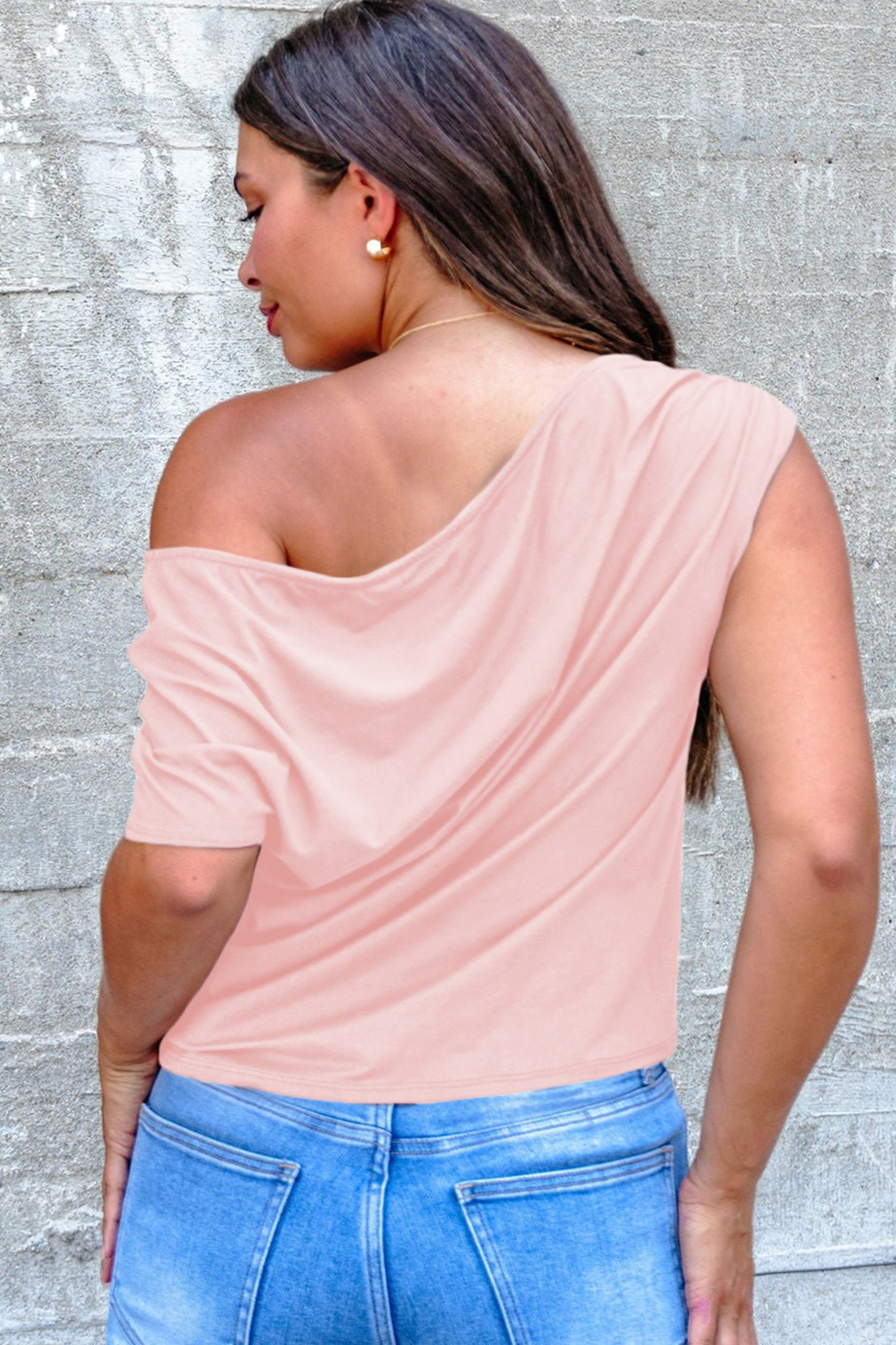 Asymmetric Neck Short Sleeve Blouse