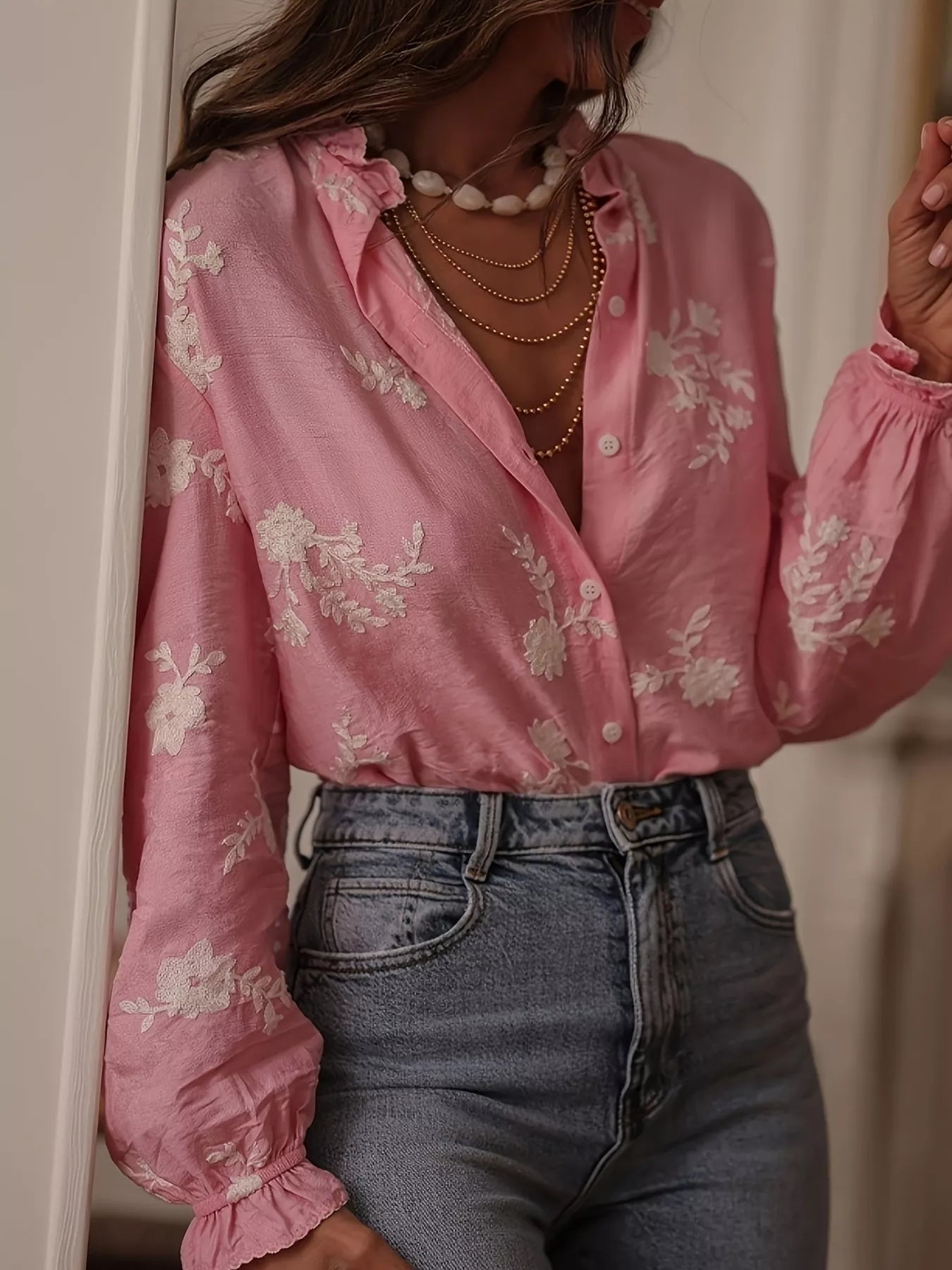 Floral Embroidered Long Sleeve Blouse