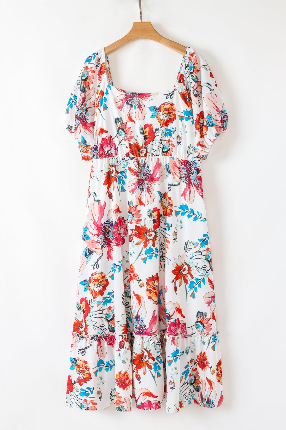 Floral Puff Sleeve Flowy Midi Dress