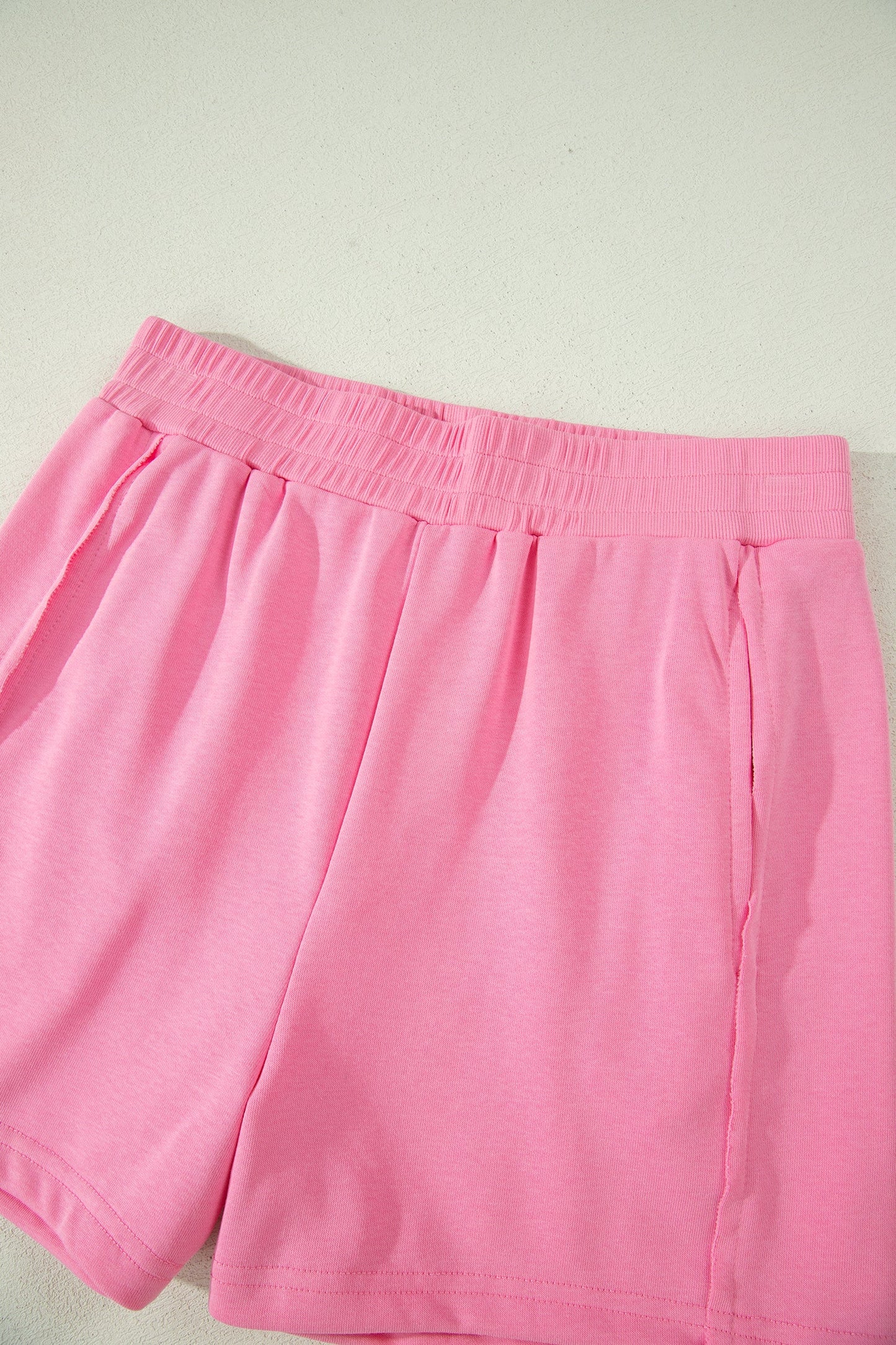 Pink Tank Top Elastic High Waist Shorts 2pcs Outfit