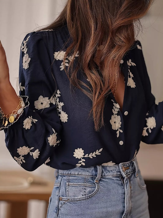 Floral Embroidered Long Sleeve Blouse