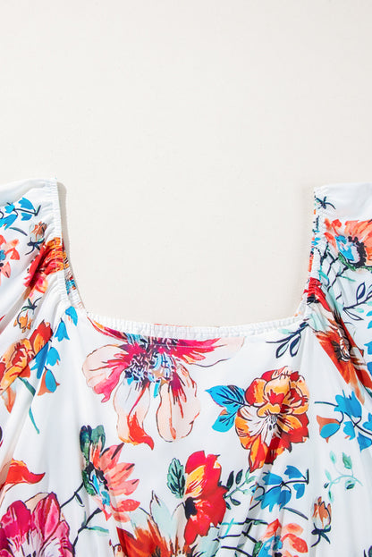 Floral Puff Sleeve Flowy Midi Dress