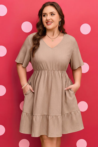 Textured Ruffled Short Sleeve Dress