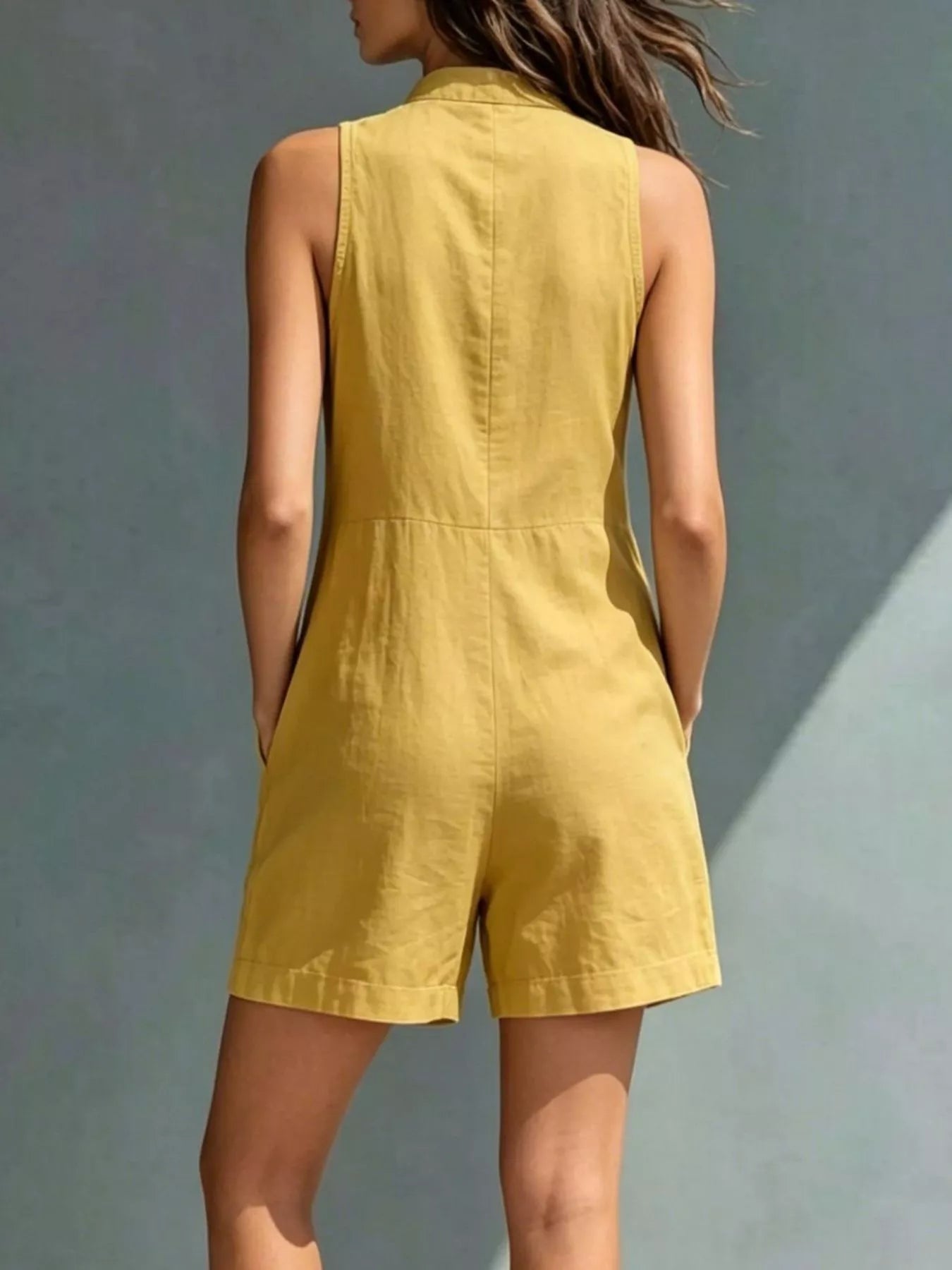 Sleeveless Button-Front Romper with Pockets
