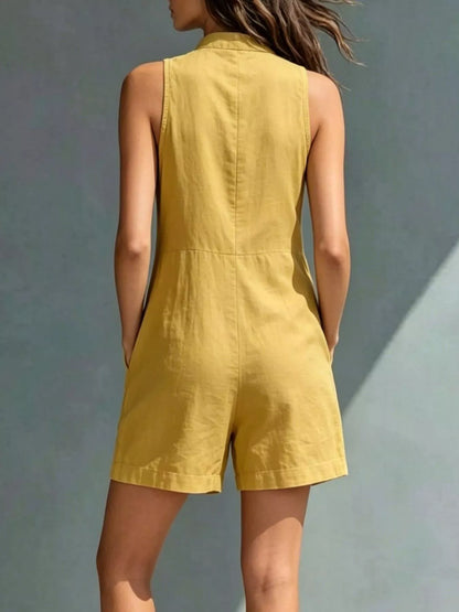 Sleeveless Button-Front Romper with Pockets