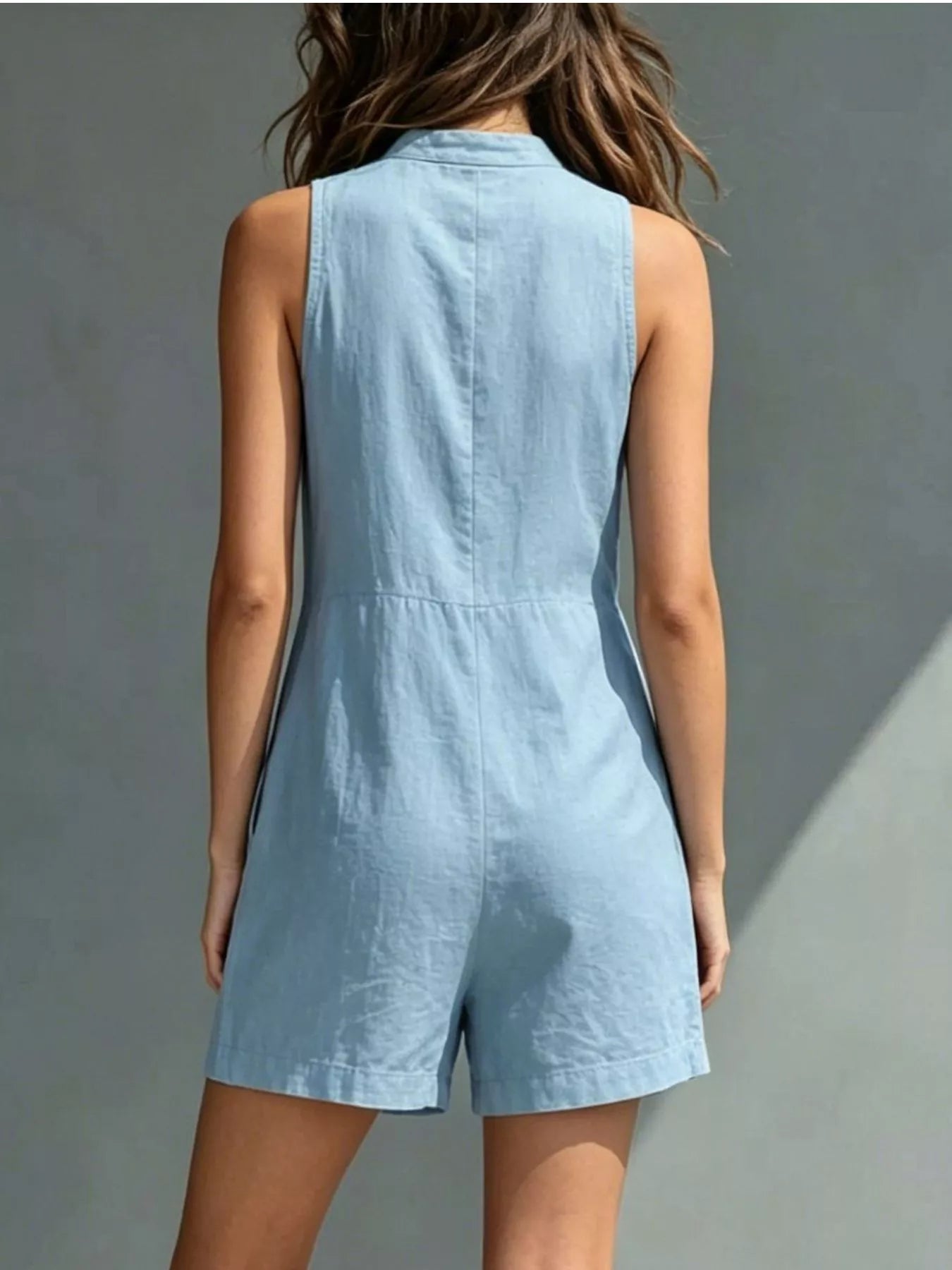 Sleeveless Button-Front Romper with Pockets