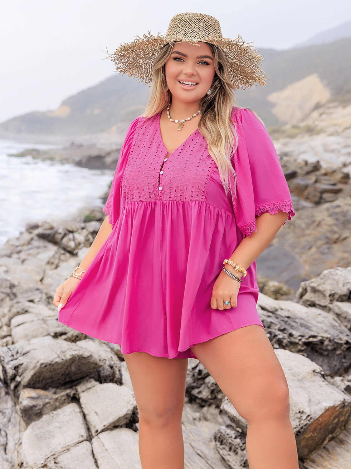 Lace Detail Half Sleeve Romper