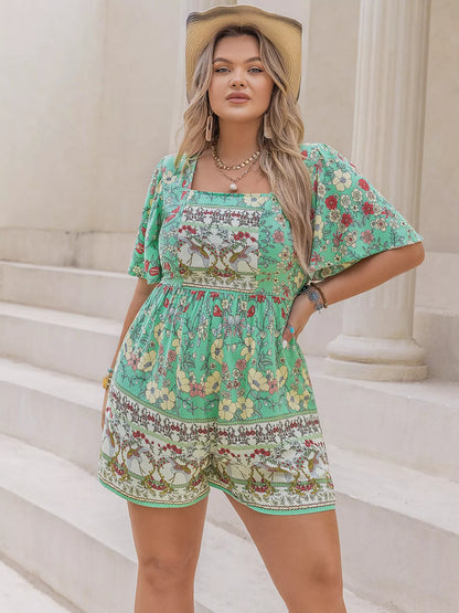 Floral Print Square Neck Romper