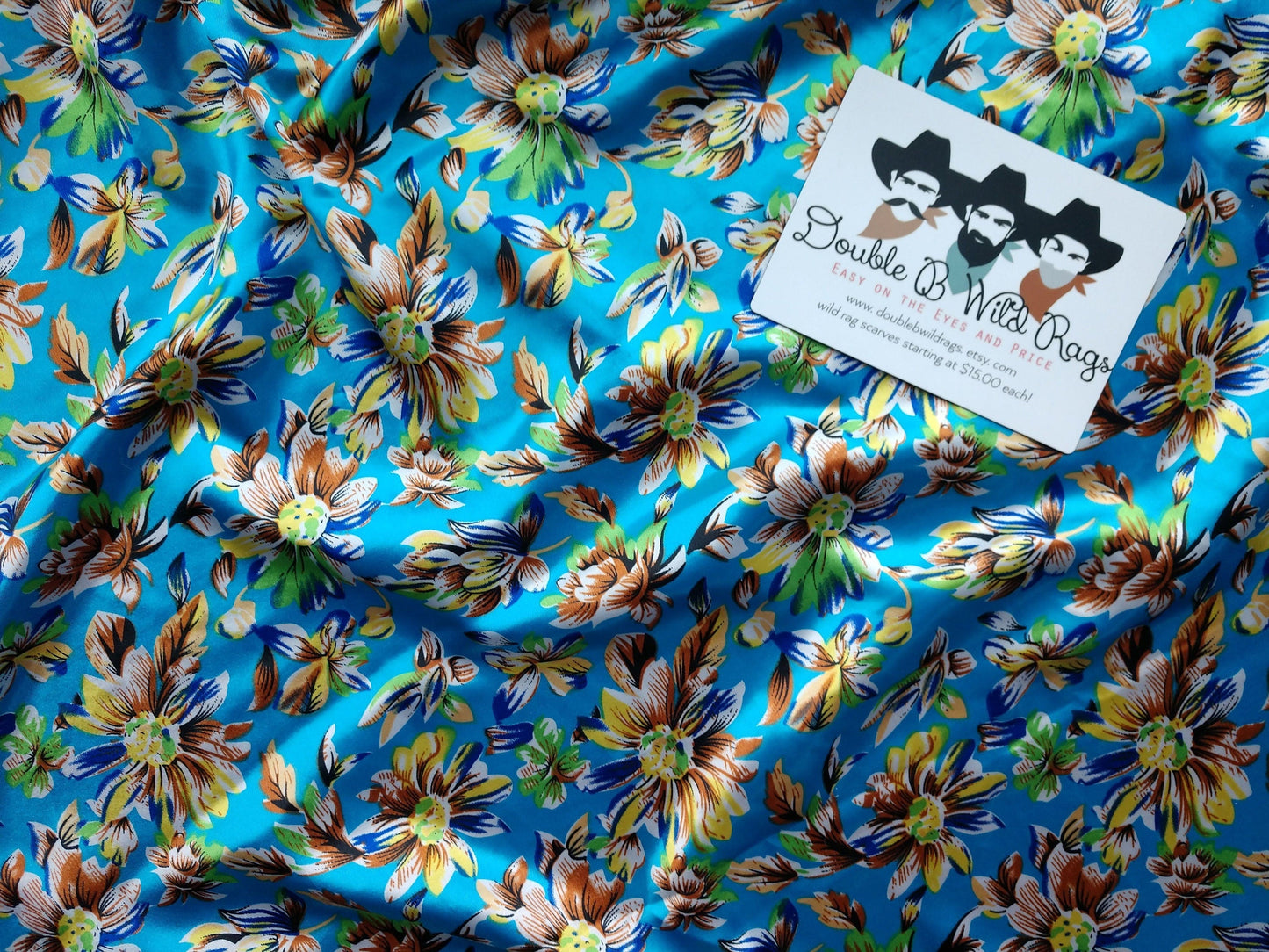 100% Silk Bandana Bright Blue Wild Daisy Floral Print