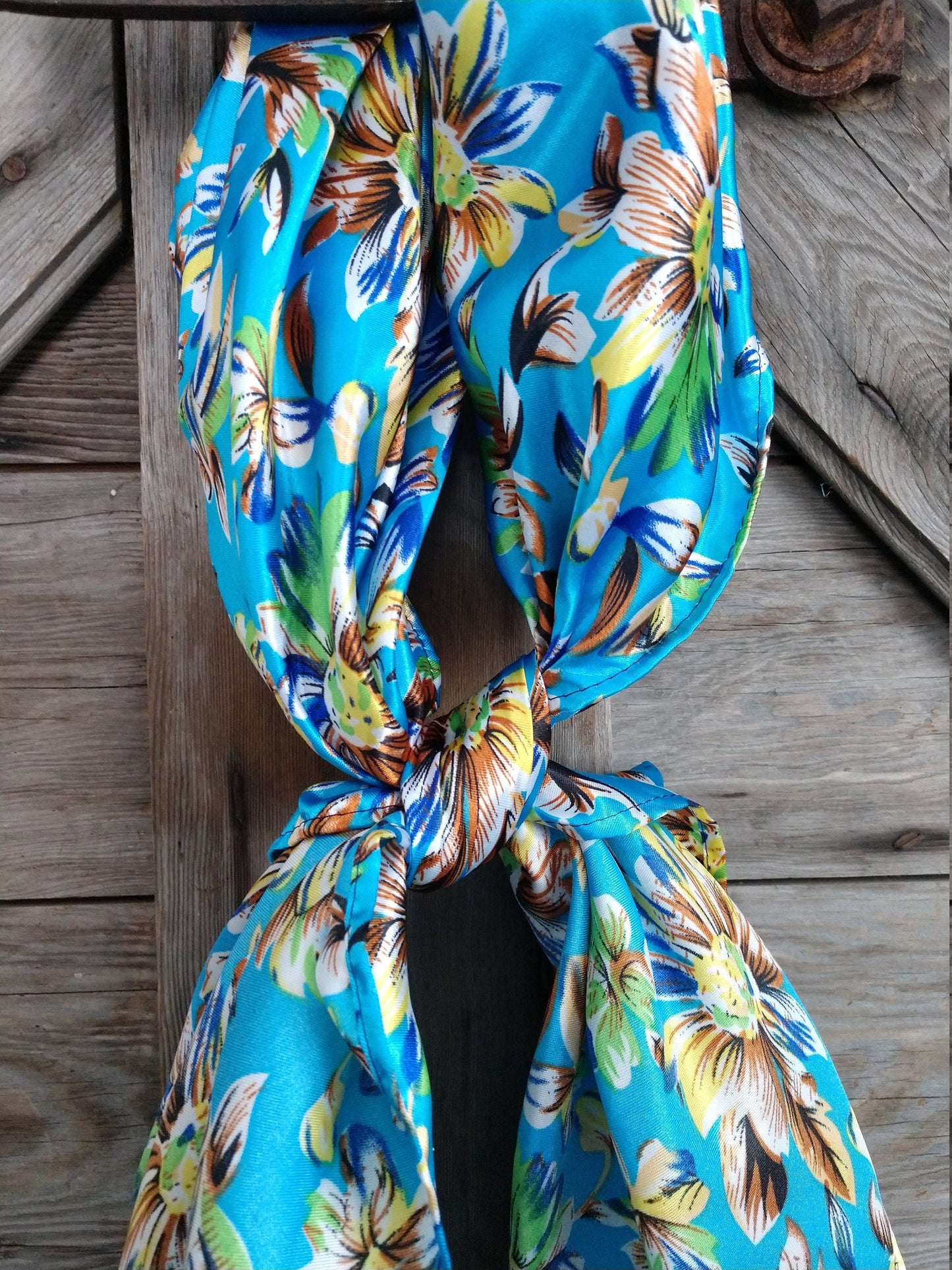 100% Silk Bandana Bright Blue Wild Daisy Floral Print