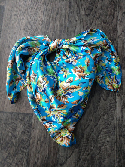 100% Silk Bandana Bright Blue Wild Daisy Floral Print