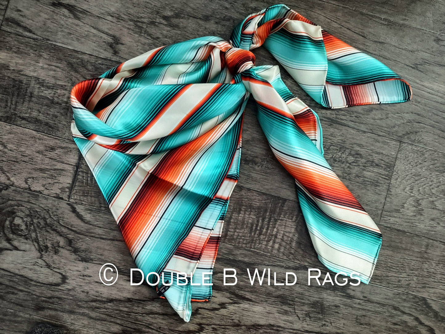 100% Silk Bandana Serape Coral Orange and Turquois