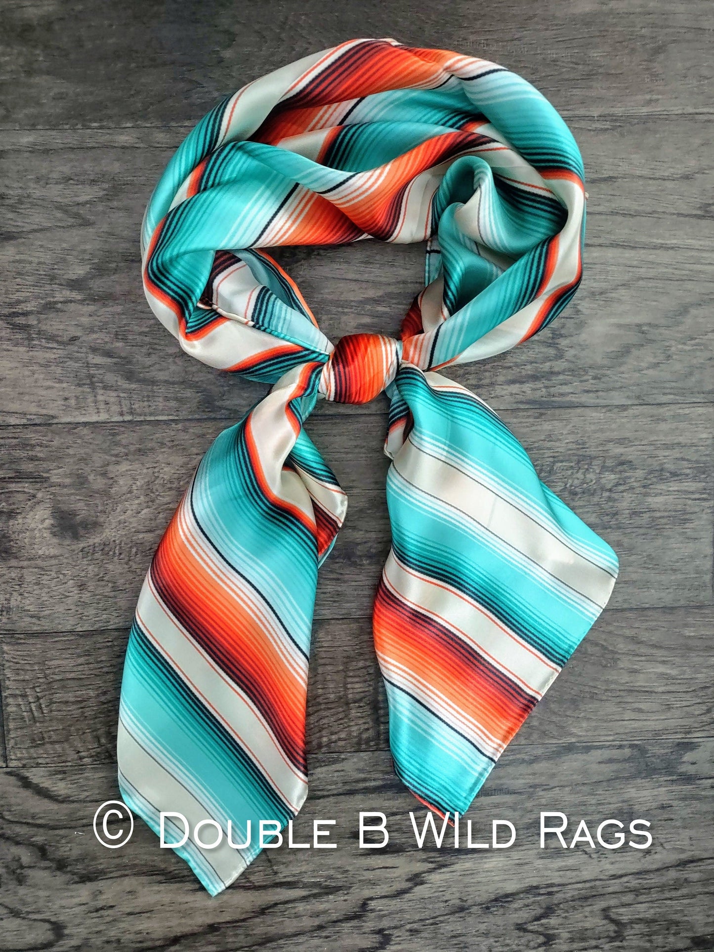 100% Silk Bandana Serape Coral Orange and Turquois