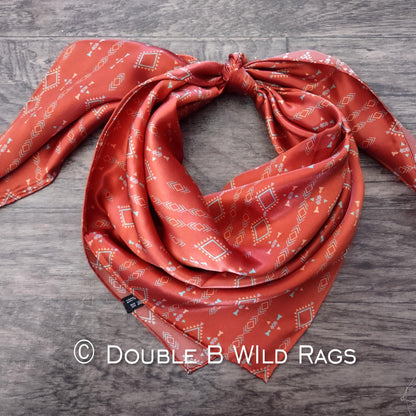 100% Silk Bandana Rusty Orange Aztec