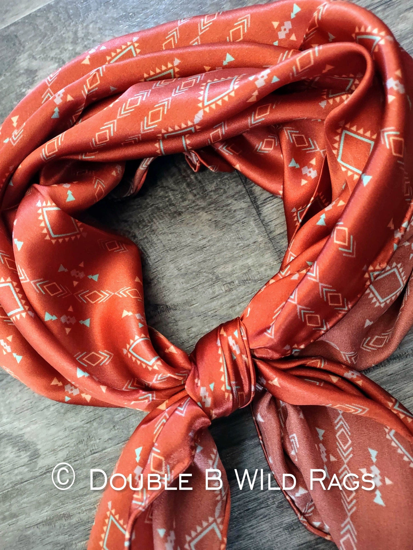 100% Silk Bandana Rusty Orange Aztec