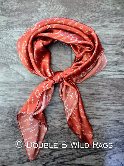 100% Silk Bandana Rusty Orange Aztec