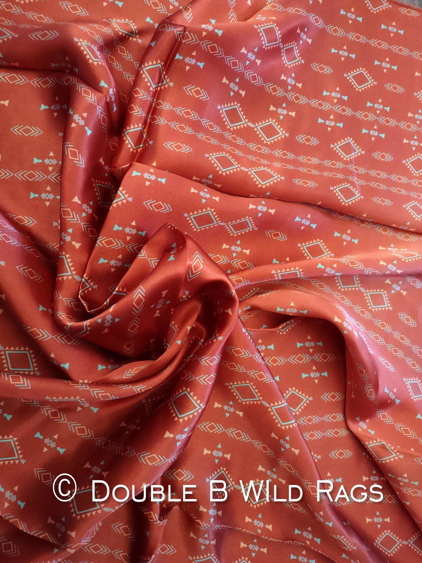 100% Silk Bandana Rusty Orange Aztec