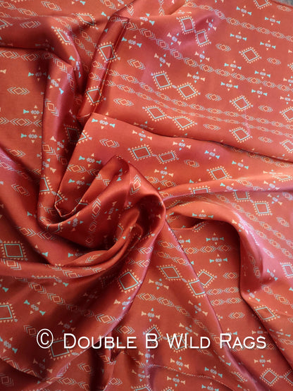 100% Silk Bandana Rusty Orange Aztec