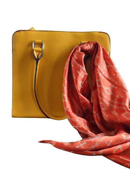 100% Silk Bandana Rusty Orange Aztec
