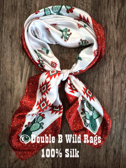 100% Silk Bandana Cactus with Red Bandana Border