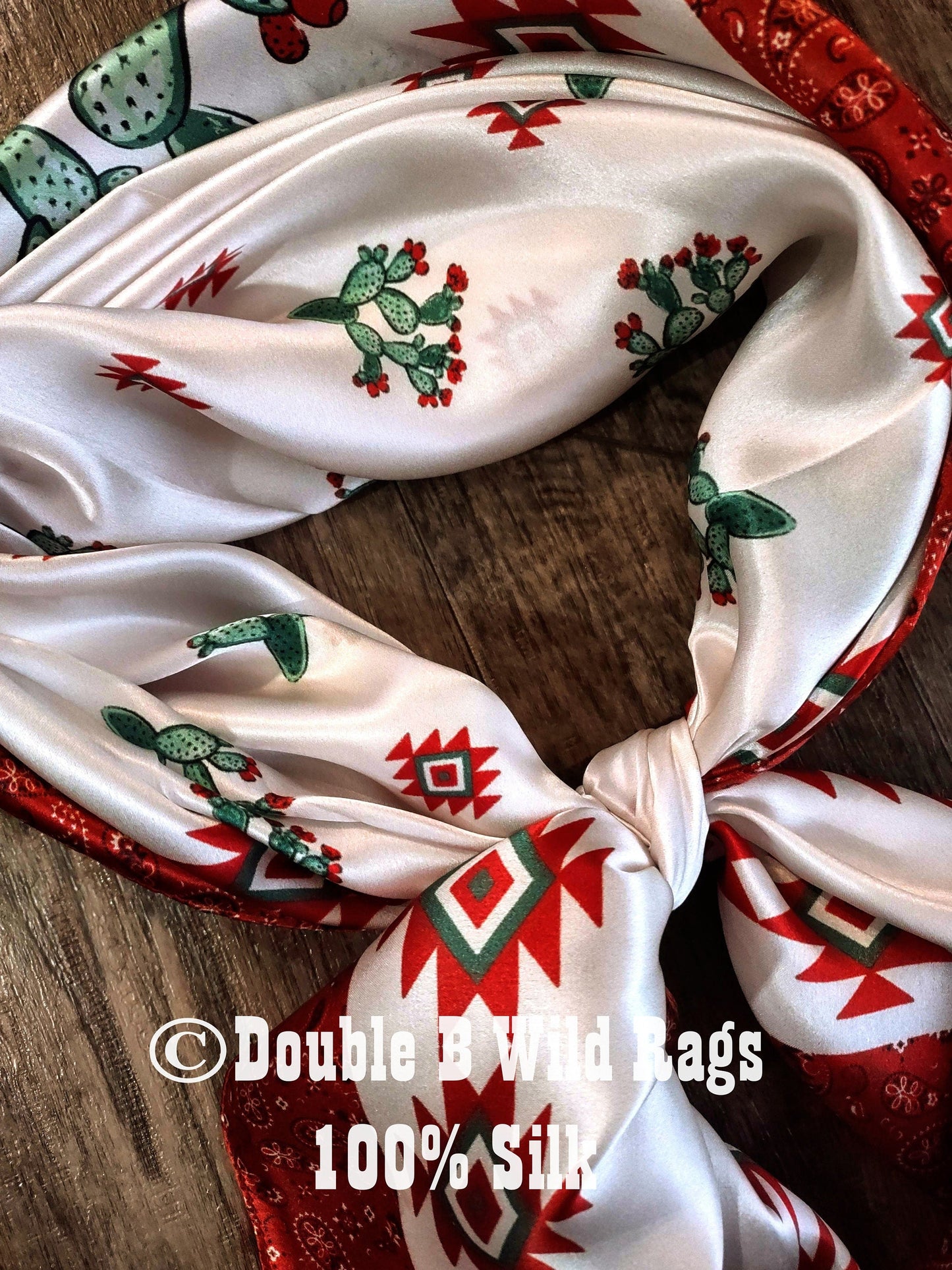 100% Silk Bandana Cactus with Red Bandana Border