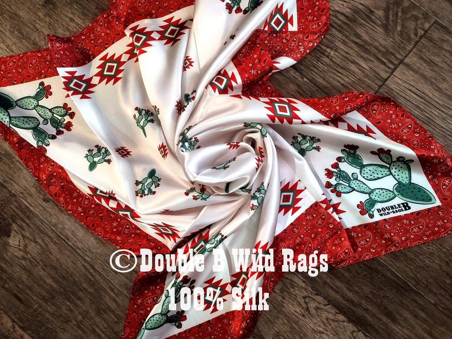 100% Silk Bandana Cactus with Red Bandana Border