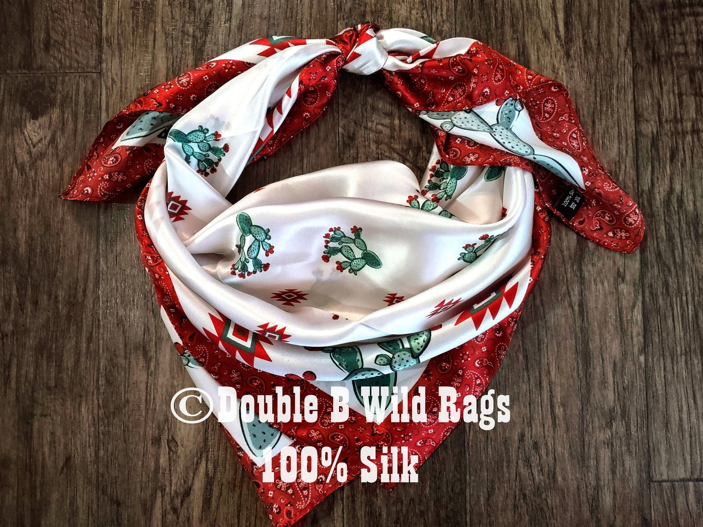 100% Silk Bandana Cactus with Red Bandana Border