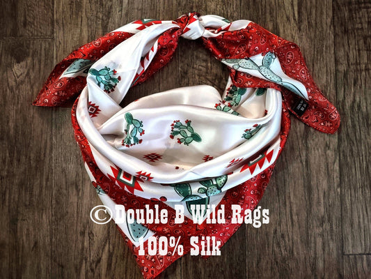 100% Silk Bandana Cactus with Red Bandana Border