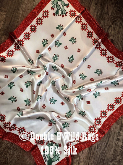 100% Silk Bandana Cactus with Red Bandana Border