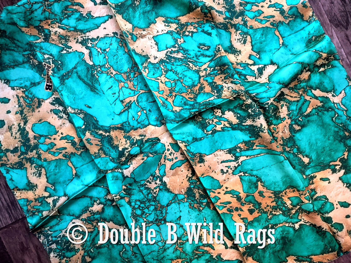 100% Silk Bandana Teal Green and Gold Marble