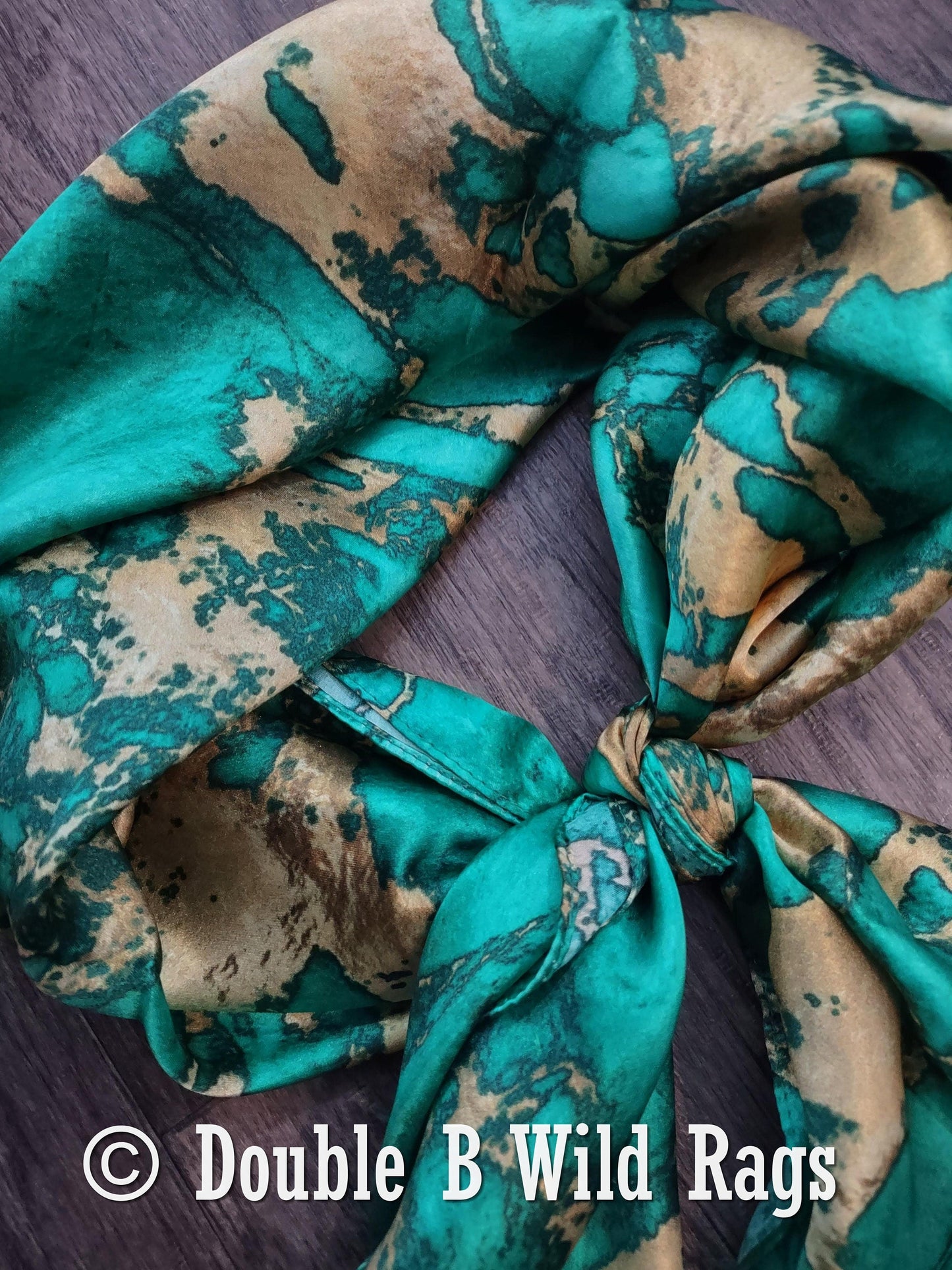 100% Silk Bandana Teal Green and Gold Marble