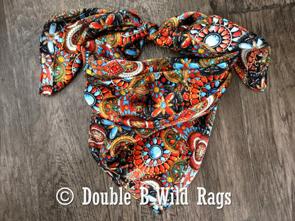 100% Silk Bandana Turquoise and Jewels