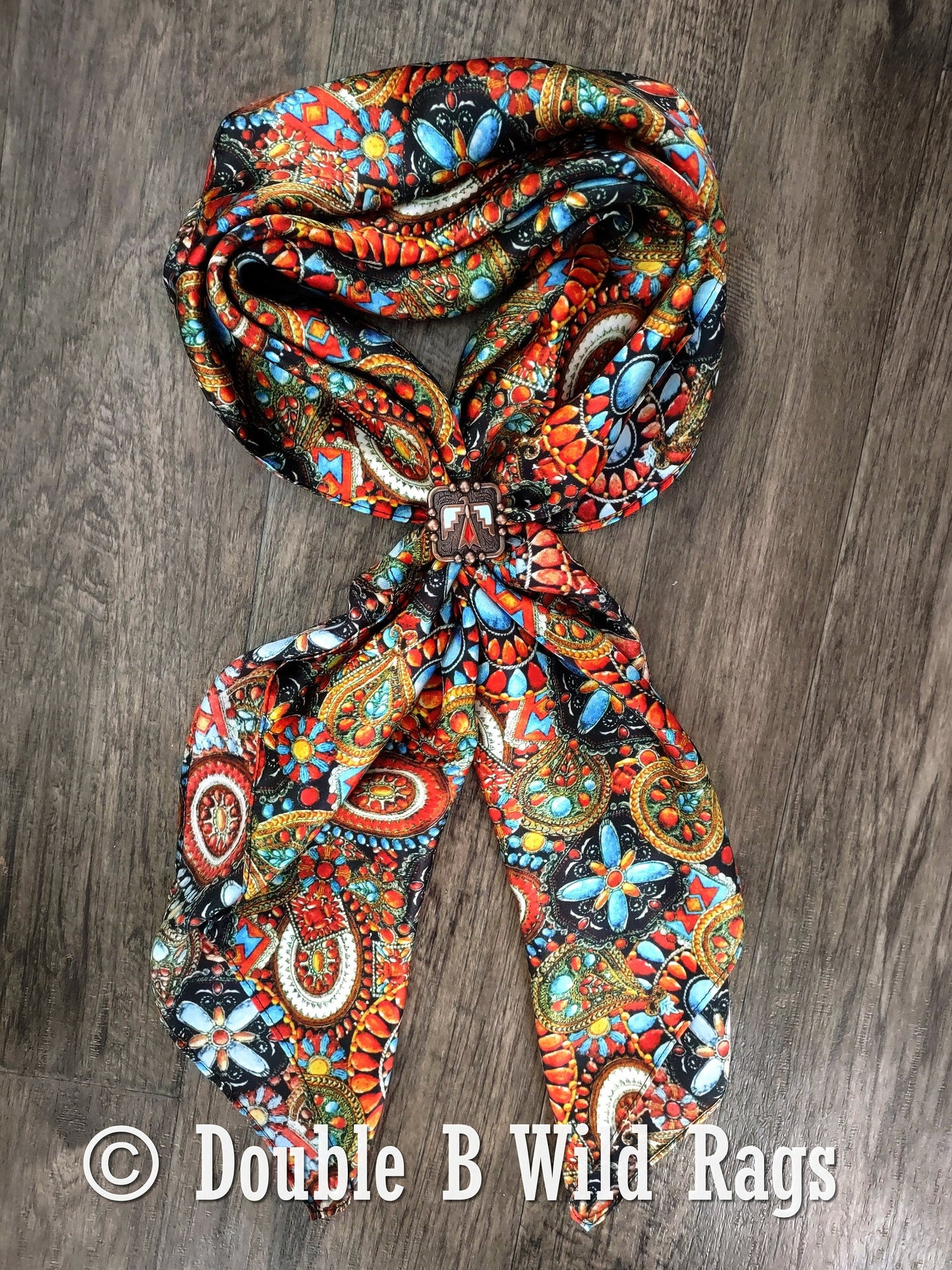 100% Silk Bandana Turquoise and Jewels