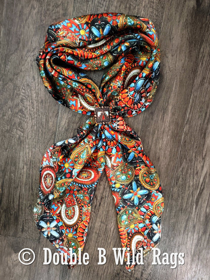 100% Silk Bandana Turquoise and Jewels