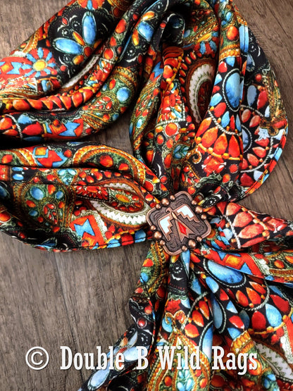 100% Silk Bandana Turquoise and Jewels