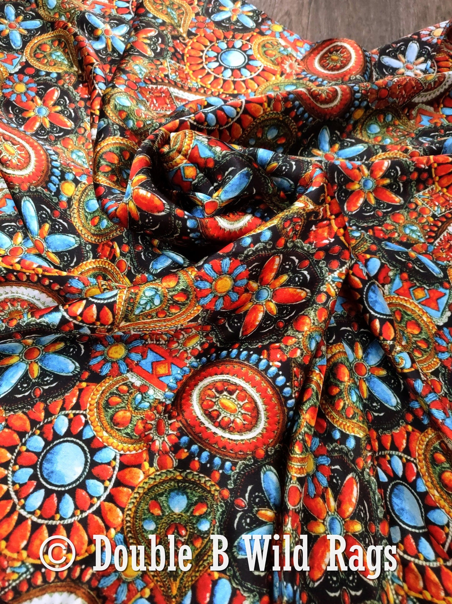 100% Silk Bandana Turquoise and Jewels