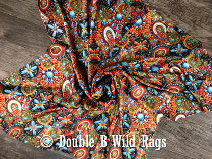 100% Silk Bandana Turquoise and Jewels