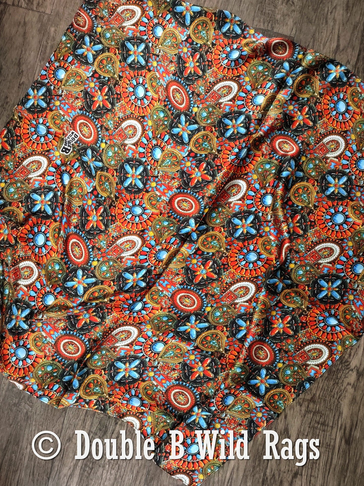 100% Silk Bandana Turquoise and Jewels