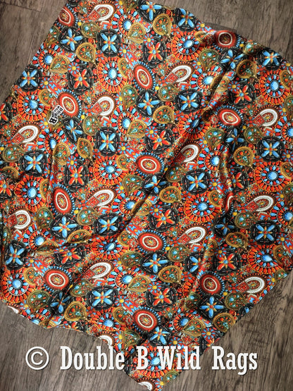100% Silk Bandana Turquoise and Jewels