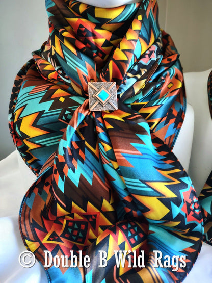 100% Silk Bandana Turquoise and Orange Sunset